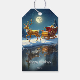 Etiqueta de regalo de Navidad de trineo de renos