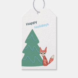 Etiqueta de regalo de Navidad de Zorro y Árbol Cap