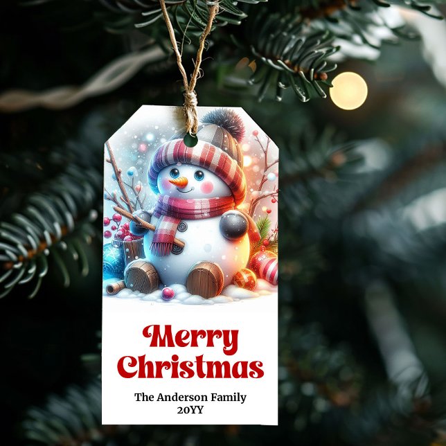 Etiqueta de regalo de Navidad editable para niños  (Cozy Cute Snowman Kids Christmas Gift Tag Editable Fun)