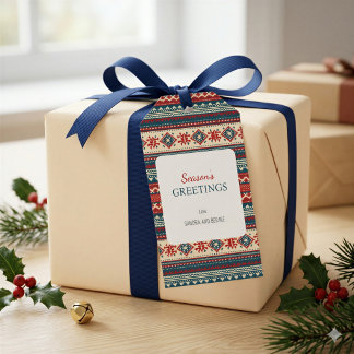 Etiqueta de regalo de Navidad Fair Isle nórdica