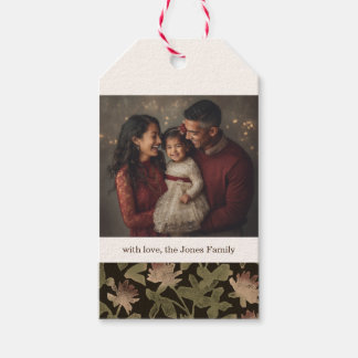 Etiqueta de regalo de Navidad floral oscura victor