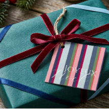 Etiqueta De Regalo De Navidad Foto Azul Rosa Simpl