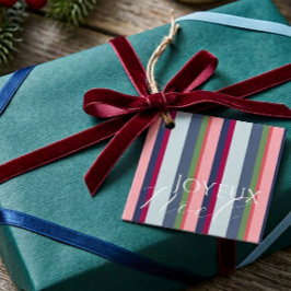 Etiqueta De Regalo De Navidad Foto Azul Rosa Simpl