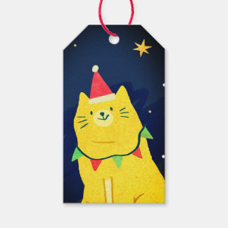 ETIQUETA DE REGALO DE NAVIDAD GATO EN CIELO NOCTUR