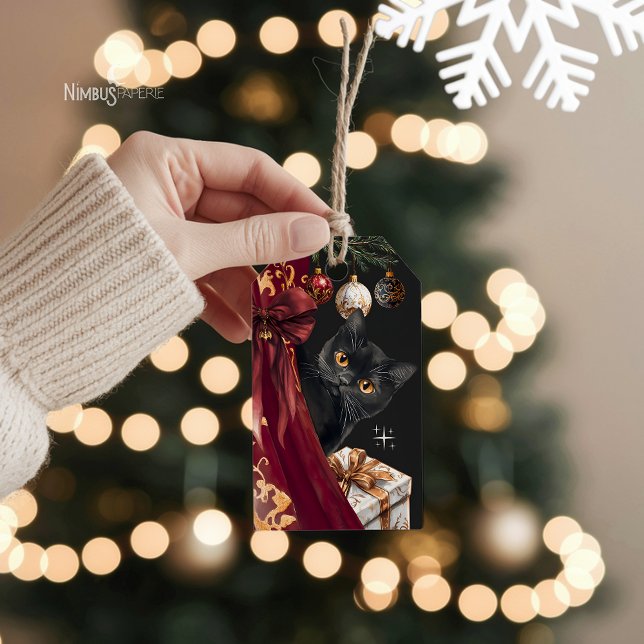 Etiqueta de regalo de Navidad gato negro temperame (Subido por el creador)