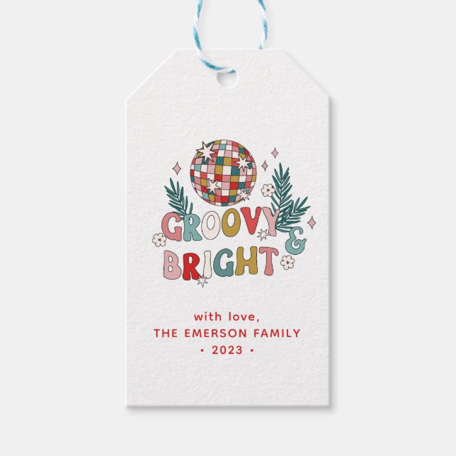 Etiqueta de regalo de Navidad Groovy (Anverso)