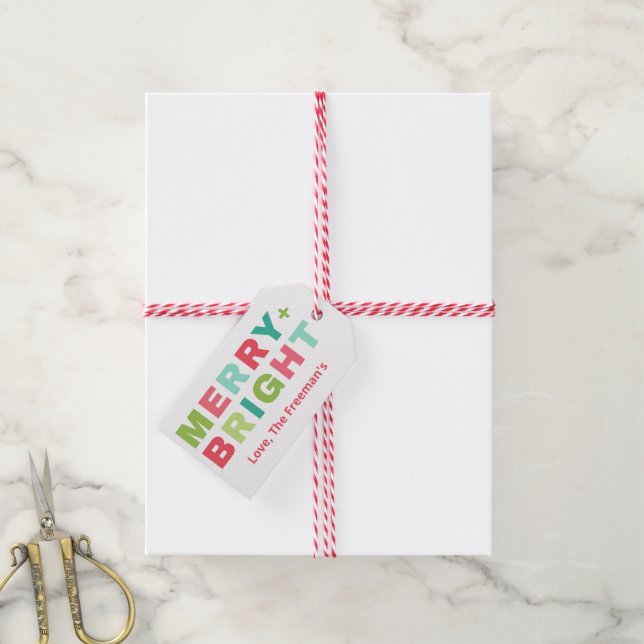 Etiqueta de regalo de navidad merry + pastel brill (Con cuerda)
