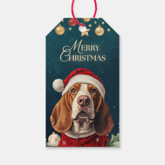 ETIQUETA DE REGALO DE NAVIDAD PERRO SABUESO ANTIGU