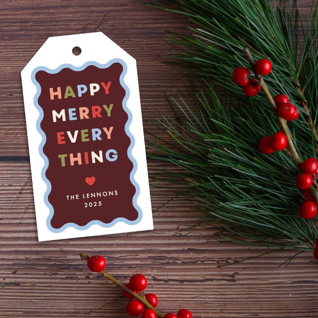 Etiqueta de regalo de Navidad Roja Feliz Ondulada  (Subido por el creador)