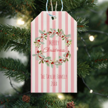 Etiqueta de regalo de Navidad rosa | Floral de Nav