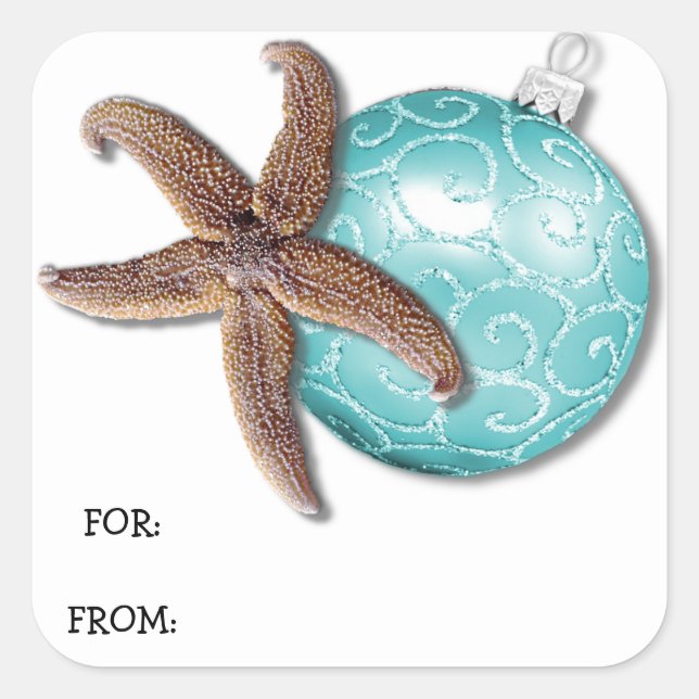 Etiqueta de regalo de Navidad tropical con estrell (Anverso)