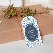 Etiqueta de regalo de Navidad vintage azul marino