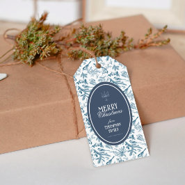 Etiqueta de regalo de Navidad vintage azul marino