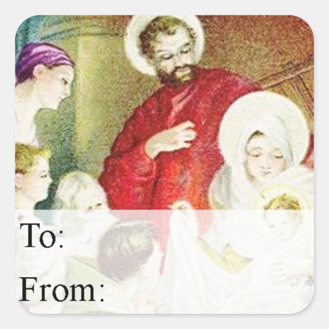 Etiqueta de regalo de Navidades de escenas de nati (Anverso)