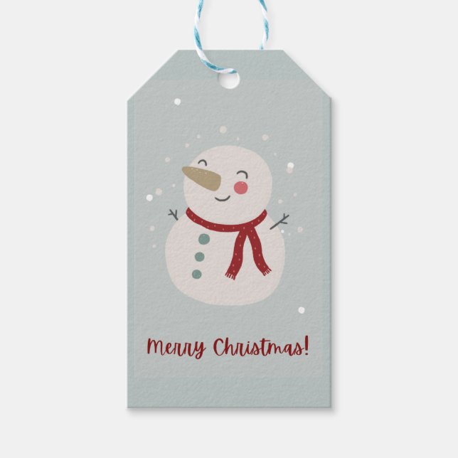 Etiqueta de regalo de Navidades de nieve gris rojo (Anverso)