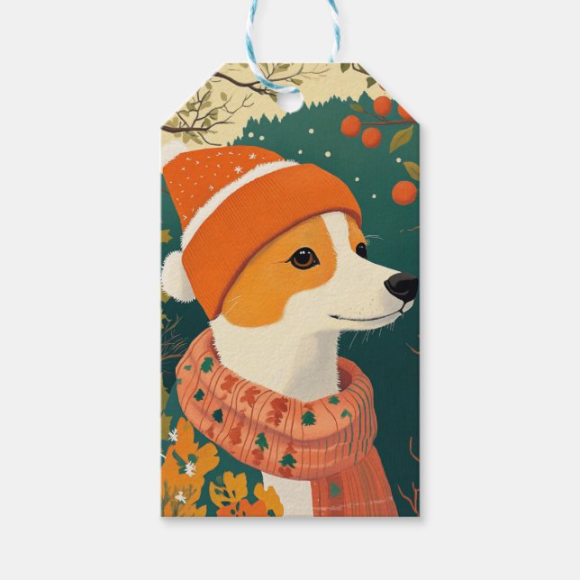 Etiqueta de regalo de Navidades de perro de cola - (Anverso)
