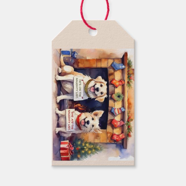 Etiqueta de regalo de Navidades de perros travieso (Anverso)