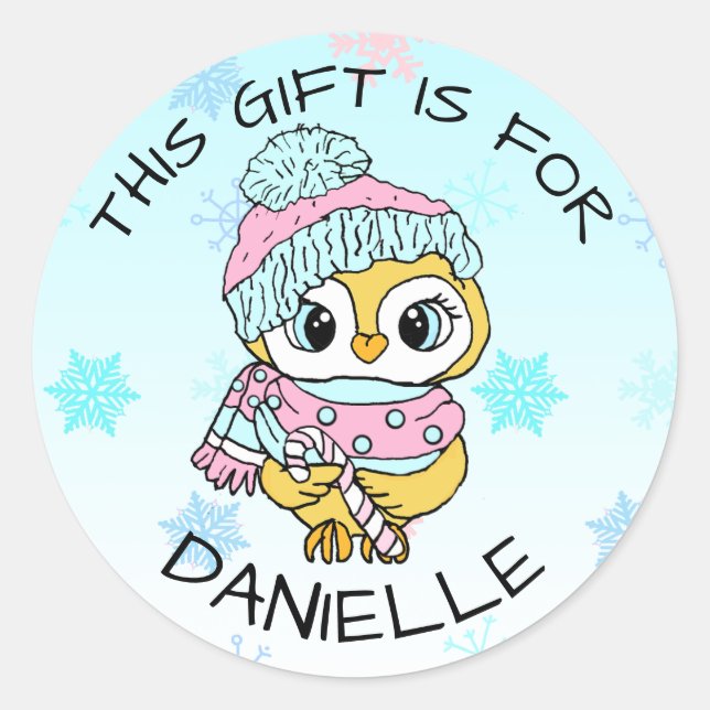 Etiqueta de regalo de Navidades de pingüino dibuja (Anverso)