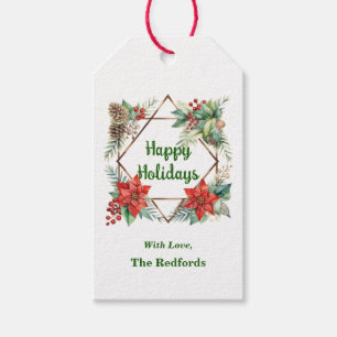 Etiqueta de regalo de Navidades de Poinsettia en b
