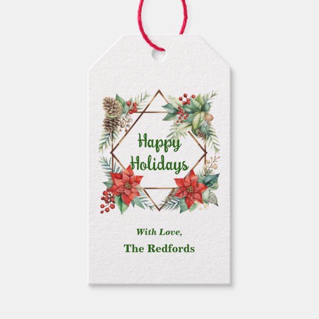 Etiqueta de regalo de Navidades de Poinsettia en b (Anverso)