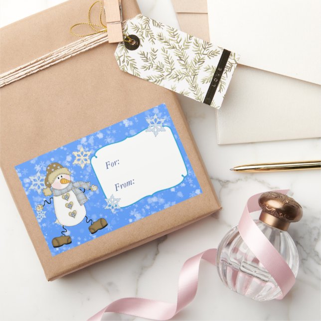 Etiqueta de regalo de Navidades de Snowman con cop (Regalar)