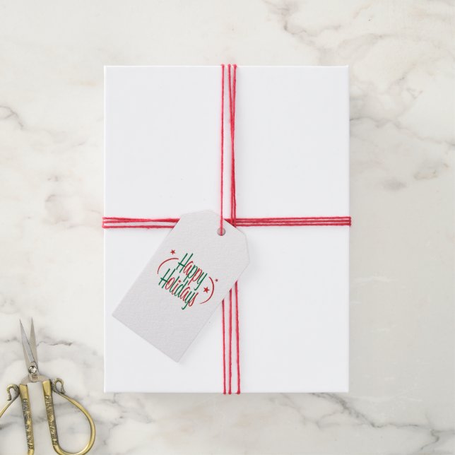 Etiqueta de regalo de Navidades de vacaciones feli (Con cuerda)