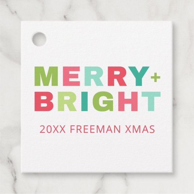Etiqueta de regalo de Navidades merry + Bright (Anverso)