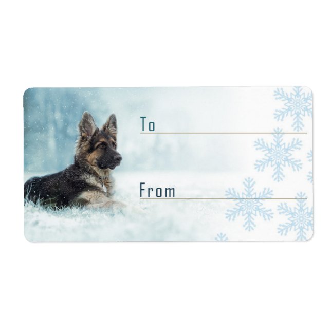 Etiqueta de regalo de navidades pastores alemanes. (Frente)