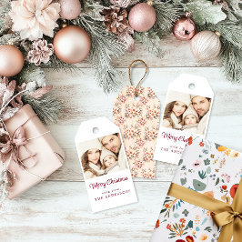 Etiqueta de regalo de Navidades rosados florales d
