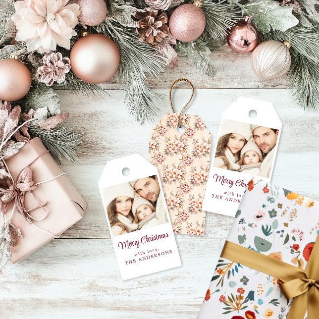 Etiqueta de regalo de Navidades rosados florales d (Shabby Chic Christmas Gift Tags)