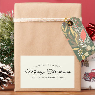 Etiqueta de regalo de nombre de familia marfil muy