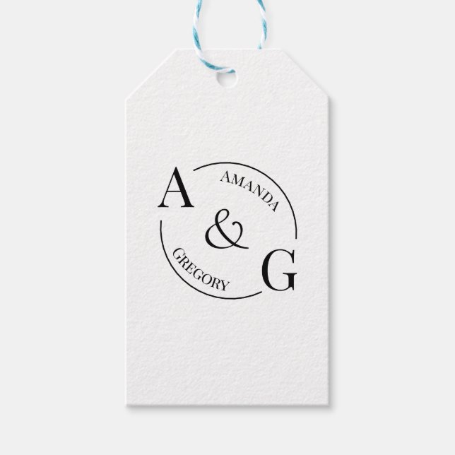 Etiqueta de regalo de nombres de monograma Minimal (Anverso)