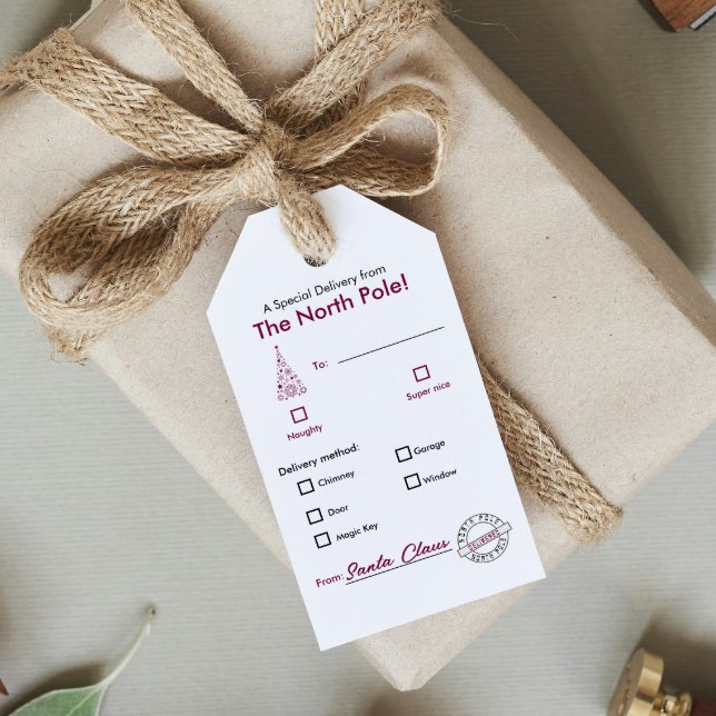Etiqueta de regalo de nombres de Navidades Magenta (North Pole trendy Magenta Christmas Name Gift Tag )