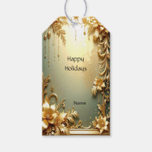 Etiqueta De Regalo De Ornamentos Florales De Oro P