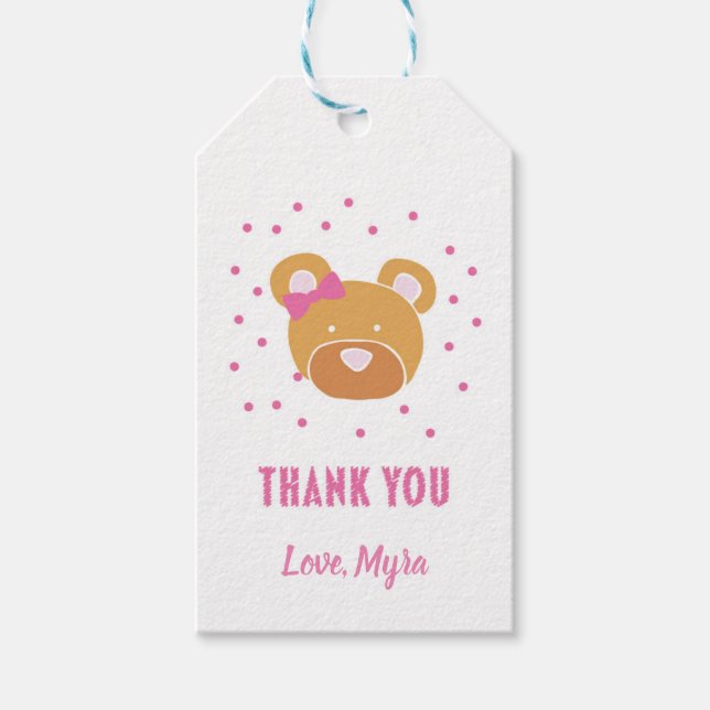 Etiqueta de regalo de oso rosa (Anverso)