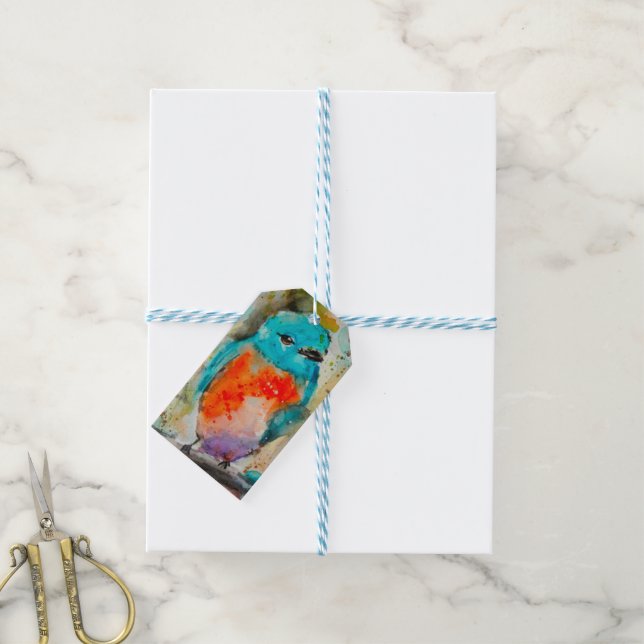 Etiqueta de regalo de pájaro azul (Con cuerda)
