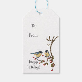 Etiqueta de regalo de pájaros de nieve de vacacion