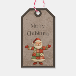 Etiqueta de regalo de Papá Noel de patchwork en co