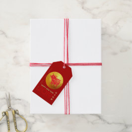 Etiqueta de regalo de papel de oro rojo para Año d