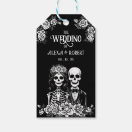 Etiqueta de regalo de pareja de bodas de esqueleto