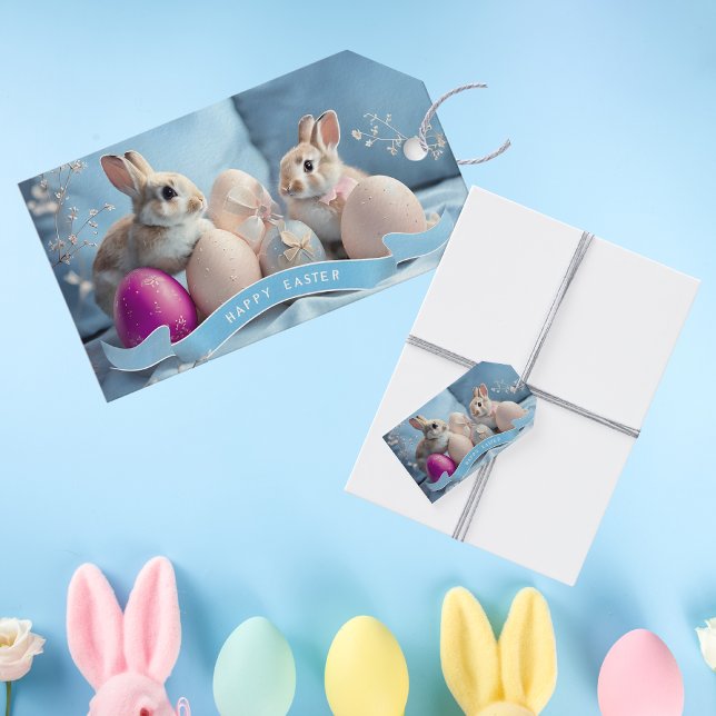 Etiqueta de regalo de Pascua Dos Conejos y Huevos  (Subido por el creador)