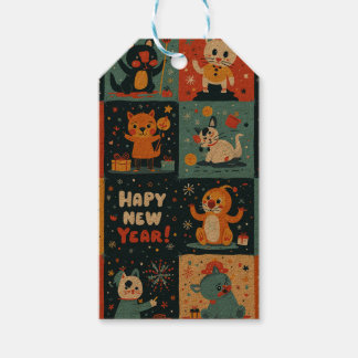 Etiqueta de regalo de patrón de Año Nuevo