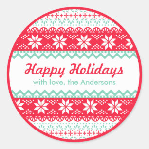 Etiqueta de regalo de patrón nórdico   Feliz Per