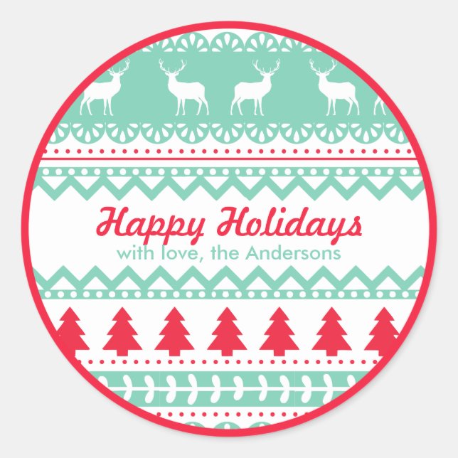 Etiqueta de regalo de patrón nórdico | Feliz Perso (Anverso)