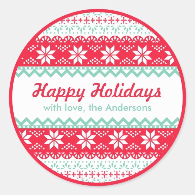 Etiqueta de regalo de patrón nórdico | Feliz Perso (Anverso)