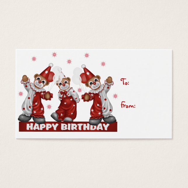 Etiqueta de regalo de payaso Feliz cumpleaños (Frente)