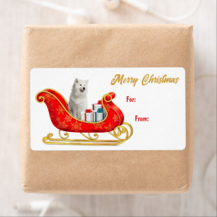 Etiqueta de regalo de Perro blanco Samoyed Sleigh