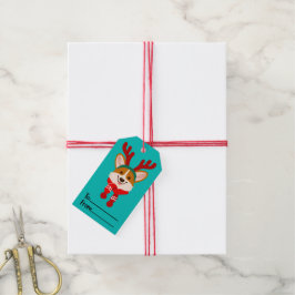 Etiqueta de regalo de perro Corgi Navidad feliz