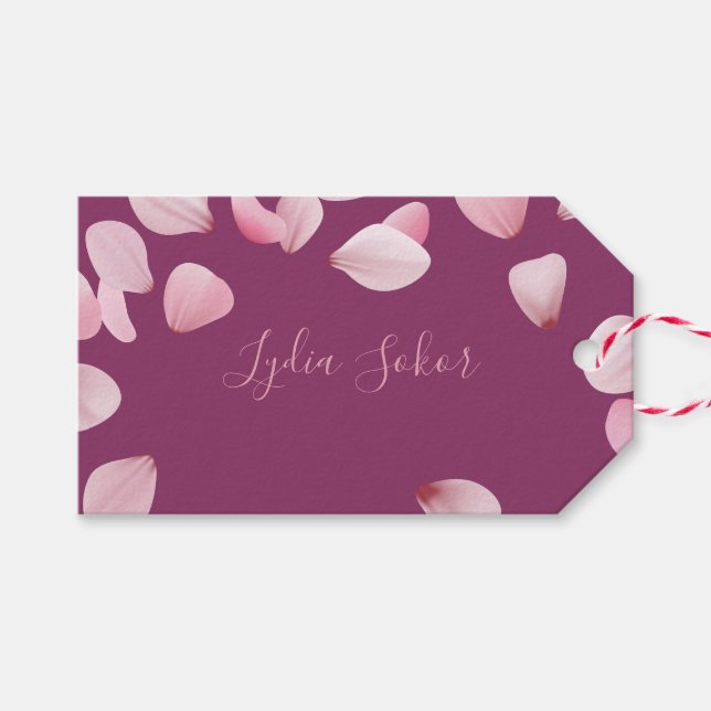 Etiqueta de regalo de pétalo rosa personalizable e (Frente (Horizontal))