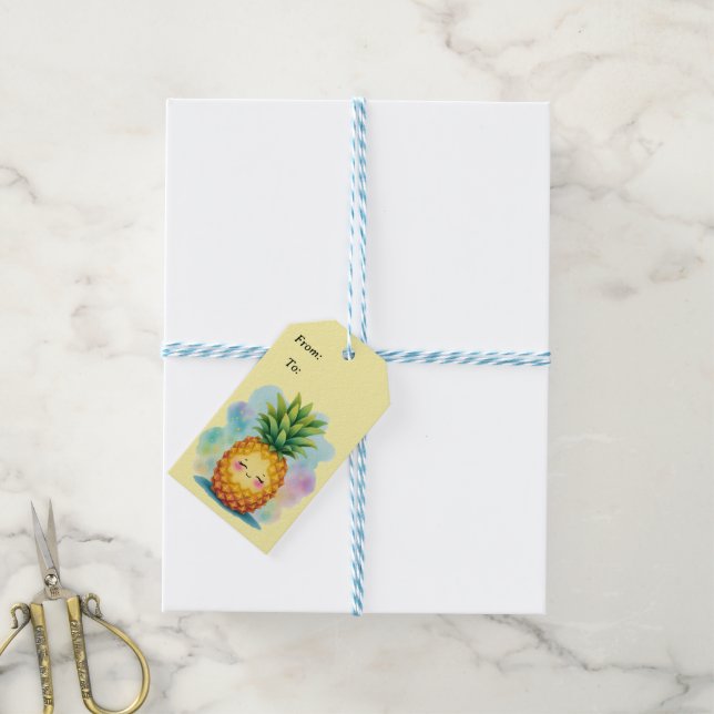 Etiqueta de regalo de piña feliz (Con cuerda)